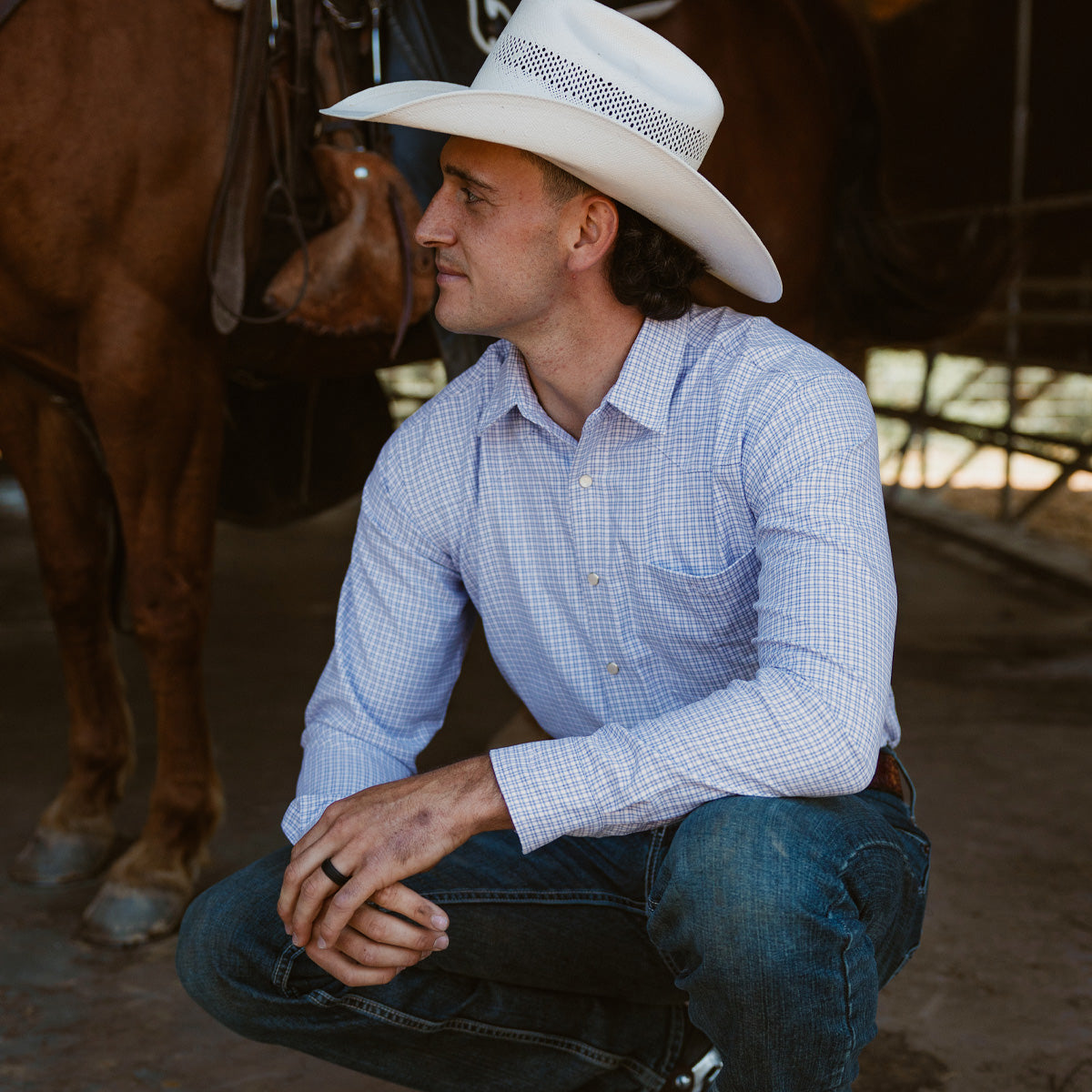 Resistol Performance Shirt - Blue and White Grid - Resistol Special Offer
