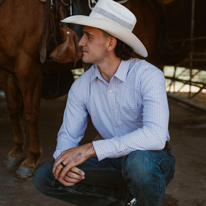 Resistol Performance Shirt - Blue and White Grid - Resistol Special Offer